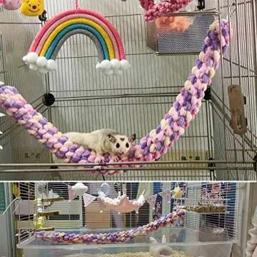 JSLZF Sugar Glider Toys, Hanging Sugar Glider Cage Accessories Pet Swing Toy, 250 PCS Plastic Clips Hook Chain Links Toy Rope Perch