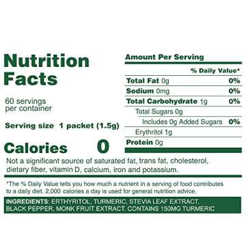 Whole Earth Sweetener Co. Infusions with Turmeric Plant-Based Sweetener, Zero Sugar Substitute, 60 Count (Pack of 1)