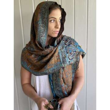 Achillea Soft Silky Reversible Paisley Pashmina Shawl Wrap Scarf w/Fringes (Teal)