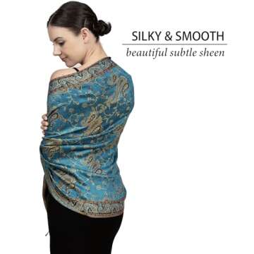 Achillea Soft Silky Reversible Paisley Pashmina Shawl Wrap Scarf w/Fringes (Teal)
