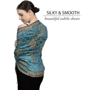 Achillea Soft Silky Reversible Paisley Pashmina Shawl Wrap Scarf w/Fringes (Teal)