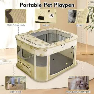 VCEPJH Portable Pet Playpen Foldable Dog Play Pen Collapsible Cat Tent Durable Puppy Crates Kennel Camping Doggy Playpen for Indoor Outdoor Travel Use Kitten Rabbit Animal(M)