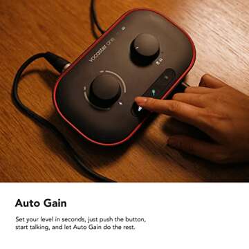Focusrite Vocaster One — Podcasting Interface for Recording as a Solo Creator. Use Auto Gain, Enhance, and Mute for Easy Podcasting. Small, Lightweight, and Powered by Computer