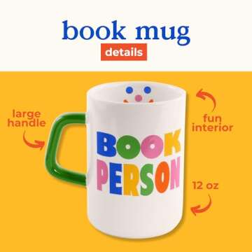 ban.do Ceramic Mug, 12 Ounce Coffee Cup, Dishwasher and Microwave Safe Mug, Book Person