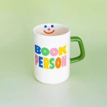 ban.do Ceramic Mug, 12 Ounce Coffee Cup, Dishwasher and Microwave Safe Mug, Book Person