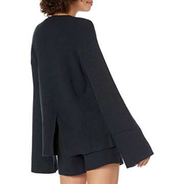 The Drop Women's Alice Crewneck Back Slit Ribbed Pullover Sweater, Black, M