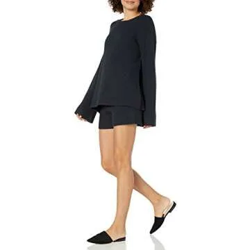 The Drop Women's Alice Crewneck Back Slit Ribbed Pullover Sweater, Black, M