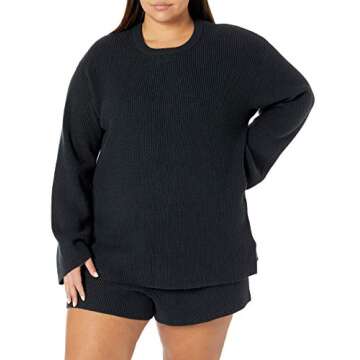 The Drop Women's Alice Crewneck Back Slit Ribbed Pullover Sweater, Black, M