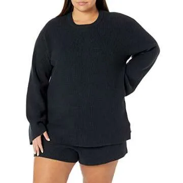 The Drop Women's Alice Crewneck Back Slit Ribbed Pullover Sweater, Black, M