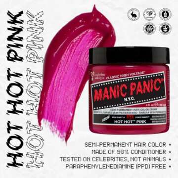MANIC PANIC Hot Hot Pink Hair Dye - Classic High Voltage - Semi Permanent Cool-toned Medium Neon Pin...