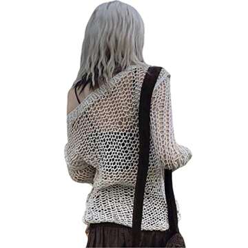 Women Long Sleeve Hollow Out Sweater Crop Top - Vintage Y2K Style