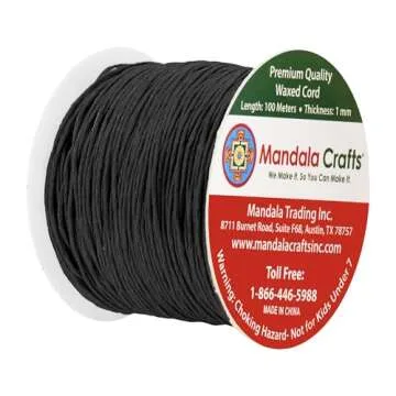 Mandala Crafts 1mm 109 Yards Black Cotton Waxed Cord for Jewelry Making Bracelet Cord Waxed String -...