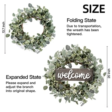 Sggvecsy 20in Eucalyptus Wreath with Welcome Sign