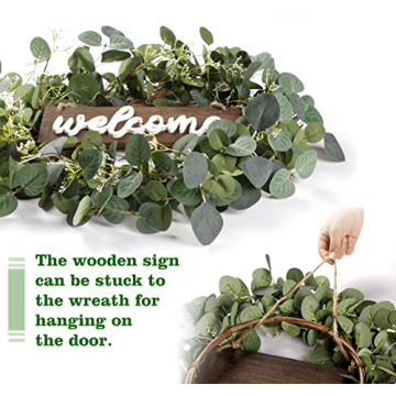 Sggvecsy 20in Eucalyptus Wreath with Welcome Sign