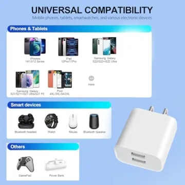 3 Pack USB Wall Charger for iPhone, Samsung & More