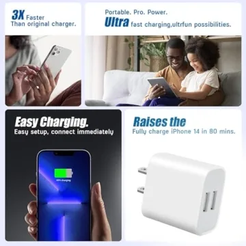3 Pack USB Wall Charger for iPhone, Samsung & More