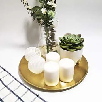 Round Gold Decorative Tray Serving Platter Metal Display Tray 10.23 inches Nice Living Room Quality Shiny Holder Kitchen Table Coaster Counter Simple Attractive Tray Brass