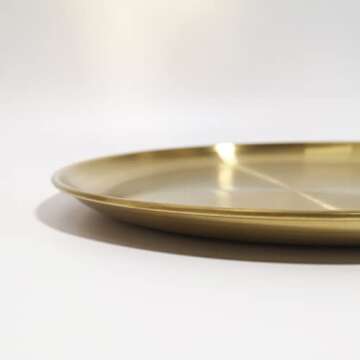 Round Gold Decorative Tray Serving Platter Metal Display Tray 10.23 inches Nice Living Room Quality Shiny Holder Kitchen Table Coaster Counter Simple Attractive Tray Brass