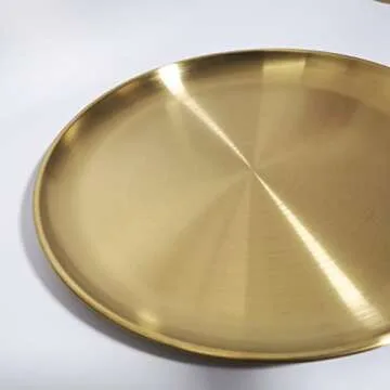 Round Gold Decorative Tray Serving Platter Metal Display Tray 10.23 inches Nice Living Room Quality Shiny Holder Kitchen Table Coaster Counter Simple Attractive Tray Brass