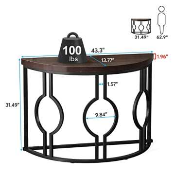 Tribesigns Half Moon Console Table for Entryway, 43 Inch Industrial Semi Circle Sofa Table with Geom...