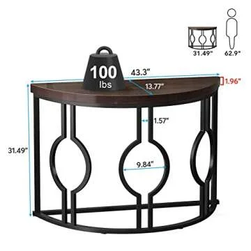 Tribesigns Half Moon Console Table for Entryway, 43 Inch Industrial Semi Circle Sofa Table with Geom...