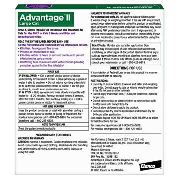 Advantage II Large Cat Vet-Recommended Flea Treatment & Prevention | Cats Over 9 lbs. | 2-Month Supp...