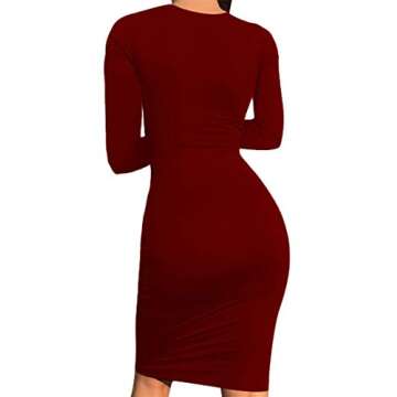 Mokoru Women's Casual Basic Pencil Dress Sexy Long Sleeve Bodycon Midi Club Dress, Large, Wine Red