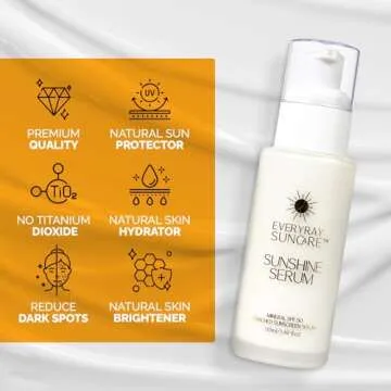 EveryRay Suncare - Sunshine Serum - Enriched Mineral Suncreen Serum - 1.69 fl oz - SPF 50 with skin hydrating squalane and Vitamin C - For All Skin Types and Skin Tones