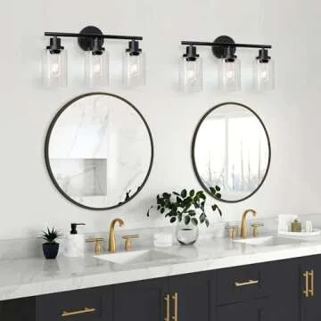 Unicozin Modern Bathroom Light Fixtures, 3 Light Vanity Lights, Black Wall Lamp with Clear Glass for Bathroom, Mirror, Living Room, Bedroom, Hallway, E26 Base