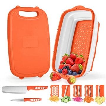Gintan Camping Cutting Board, 9-in-1 Collapsible Chopping Board with Colander, Gifts for Campers Hap...