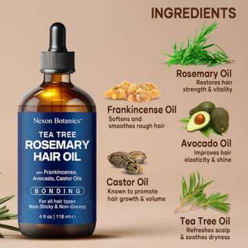 Tea Tree Rosemary Oil for Hair Growth 4 fl oz - Rosemary Tea Tree Oil for Scalp - Castor, Frankincense, Avocado - for Dry and Damaged Hair - Nexon Botanics