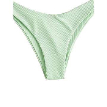 Lilosy Sexy Underwire Push Up Ribbed Cutout One Shoulder High Cut Leg Thong Brazilian Bikini Swimsuit Set Women Cheeky Bottom Bathing Suit 2 Two Piece Mint Green Medium