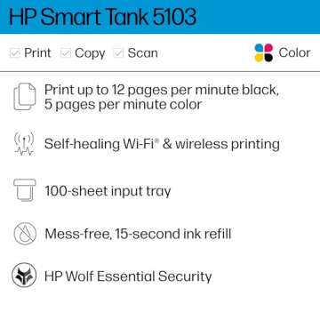 HP Smart Tank 5103 Wireless All-in-One Ink Tank Printer with 2 Years of Ink and 100sheets of Photo P...