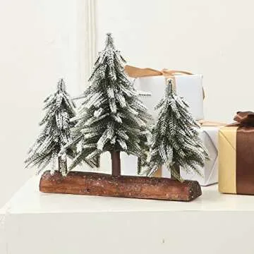 VGIA 3 Pack Mini Artificial Christmas Trees on a Wooden Base Silver Artificial Snow Flocked Christmas Trees for Christmas Centerpiece