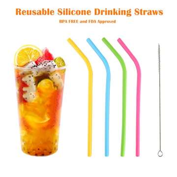 FUNGYAND Training Chopsticks for Beginners Including 4 Pairs Learning Chopsticks with Attachable Learning Chopstick Helper,4 Pieces Reusable Silicone Drinking Straws - Right or Left Handed