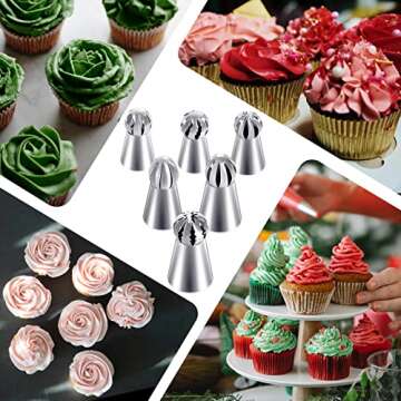 Hofumix Russian Piping Tips Cake Decorating Kit Cake Decorating Tips Buttercream DIY Baking Tools School Prevailing Torch Russian Nozzles Ball Baking Kits 6pcs
