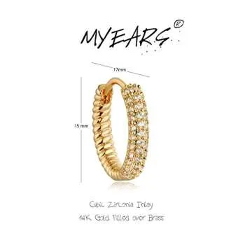 MYEARS Women Diamond Earrings Gold Huggie Twisted Hoop Cubic Zirconia 14K Gold Filled Small Simple Handmade Hypoallergenic Everyday Jewelry