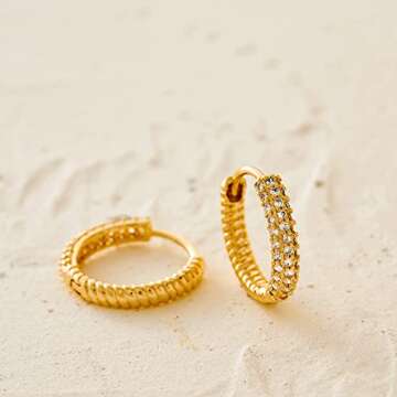 MYEARS Women Diamond Earrings Gold Huggie Twisted Hoop Cubic Zirconia 14K Gold Filled Small Simple Handmade Hypoallergenic Everyday Jewelry