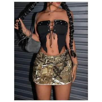 WDIRARA Y2K Low Waist Denim Mini Skirt in Camo Print