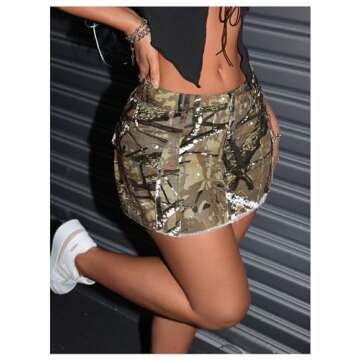 WDIRARA Y2K Low Waist Denim Mini Skirt in Camo Print