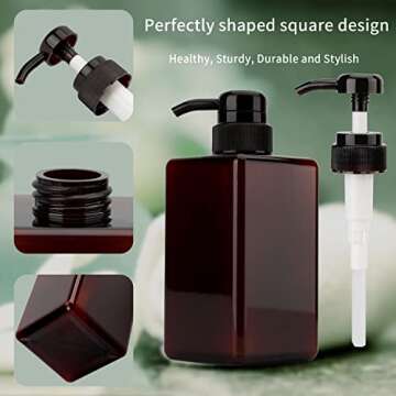 450ml (15.2oz) Pump Bottle Dispenser Jansburg 2Pack Refillable Square Plastic Lotion Dispenser Empty...