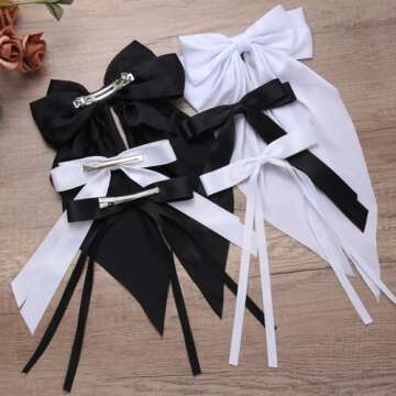6pcs Hair Bows for Women Adults Girls, Hair Bows Clips Hair Ribbon Tassel with Long Tail, Cute Hair ...