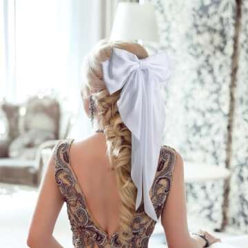 6pcs Hair Bows for Women Adults Girls, Hair Bows Clips Hair Ribbon Tassel with Long Tail, Cute Hair Accessories Silky Satin Barrettes Ponytail Holder Bow (Black & White, 3 Size)