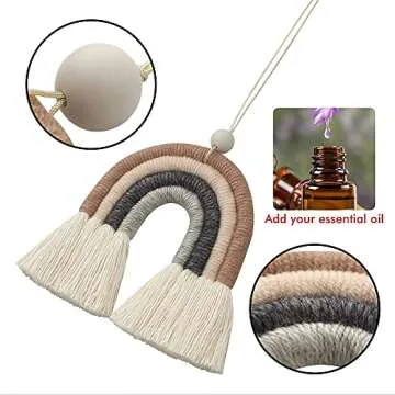 BOHO GARDEN Macrame Rainbow Charm - Essential Oil Diffuser for Cars, Baby Nursery, Children’s Bedroom & Home Decor - Colorful Decorative Hanging Air Freshener & Accessories - 3.5x4 - Espresso