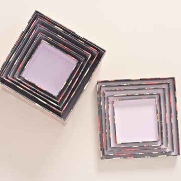 PAPER FAIR 5PCS Christmas Nesting Gift Boxes with Lid, Xmas Nested Box Set, 5 Sizes, Square Stackable, Green Gold Foil Snowman Candy Cane Paper Box Tower Décor, for Holiday Thanksgiving New Year