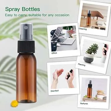 LISAPACK 1oz Amber Small Plastic Spray Bottle (12 Pack) Empty Mini Fine Mist Travel Size Atomizer, T...