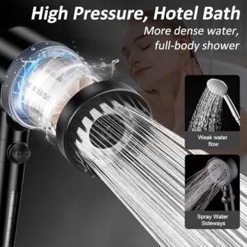 Luxsego High Pressure Shower Heads with Handheld Sprayer, Filtered Shower Head Soften Hard Water with Scalp Massager for Skin & Hair Care, 3 Settings Multi Functional Detachable Shower Head (Black)