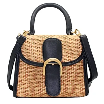 Boshiho Retro Straw Woven Handbag Women's Stylish Cross Body