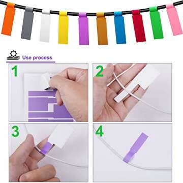 FXHDC-M 240 Pcs 8 Colours Cable Labels Tear Resistant Self-Adhesive Cable Identification Tags Waterproof Wire Cord Label Cable Stickers for Marking & Organizing Cables in Office Home School