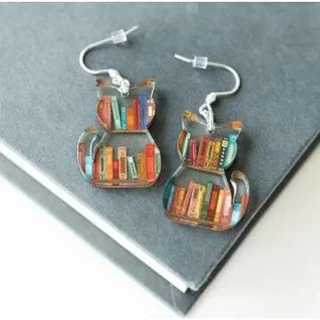 Adorable Cat Book Earrings for Women - Hypoallergenic & Lightweight